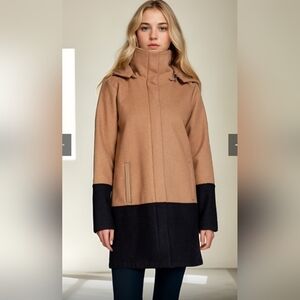 Mia Melon Kendra Camel Colorblock Waterproof Wool Blend Coat